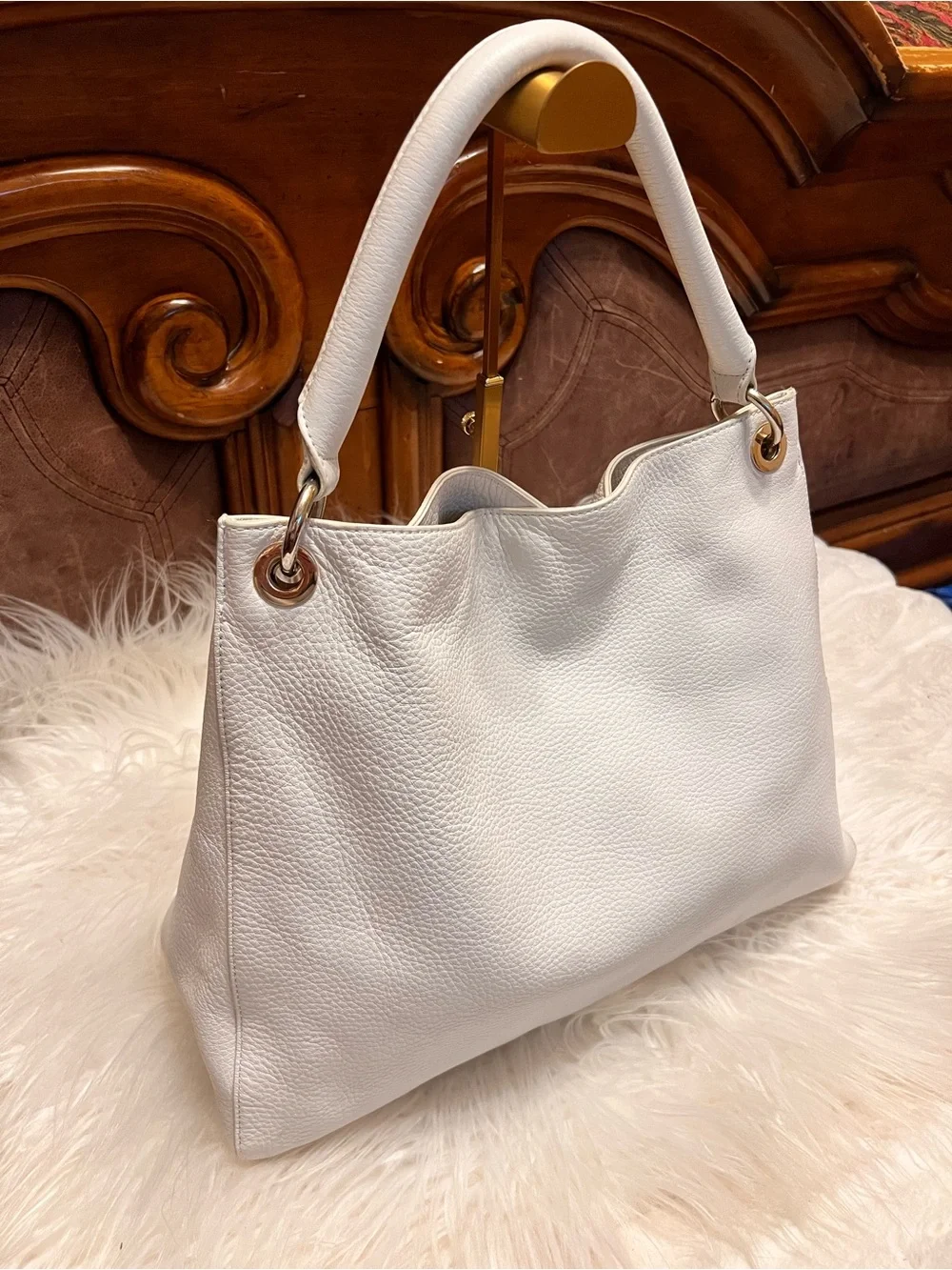 Mark & Graham ivory Pebbled Leather Hobo Bag